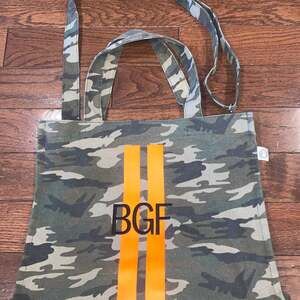 Quilted Koala Luxe North South Bag Green Camo‎ with Orange Tassel